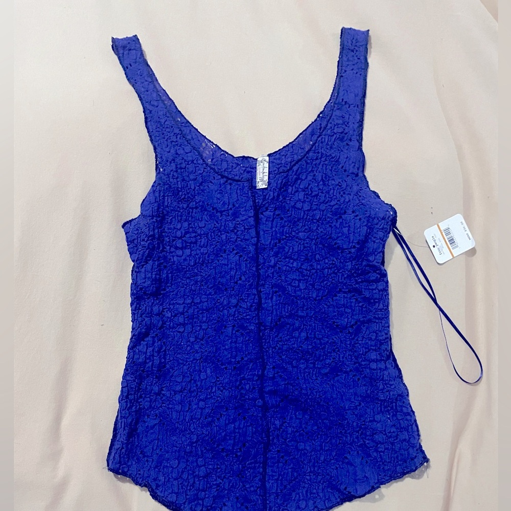 Free People Intimately Blue Pucker Lace Cami Tank Top NWT Sz S